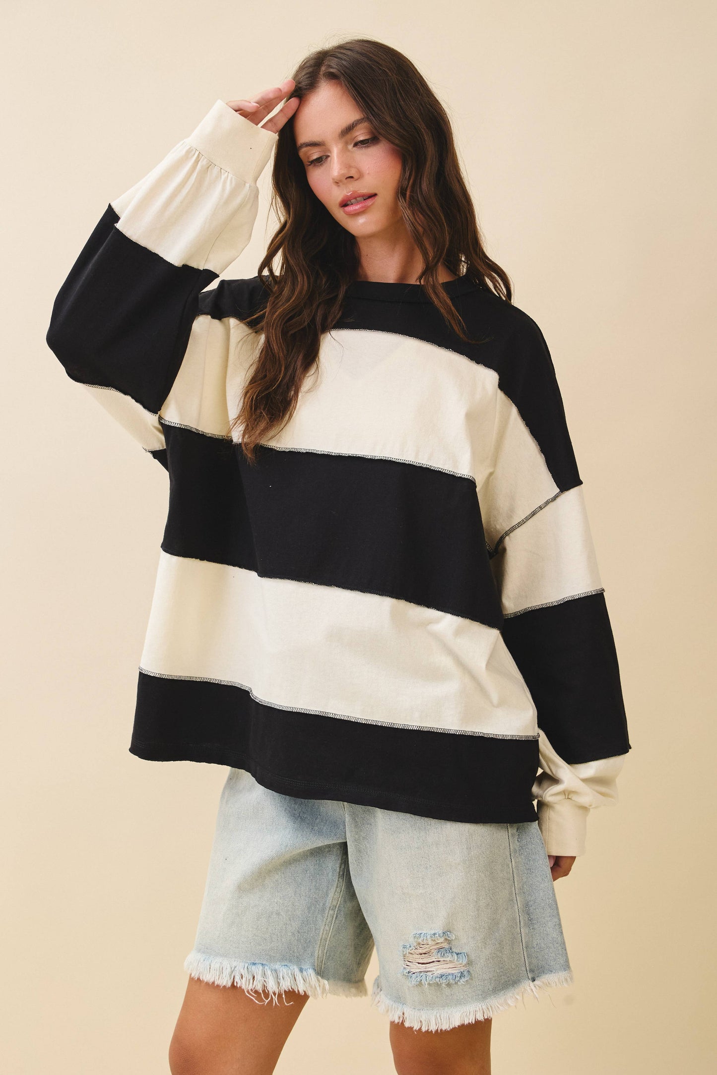 Oversized Color Block Long Sleeve Pullover