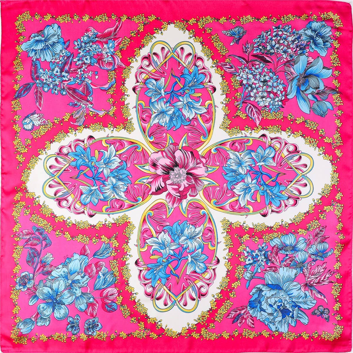 Vibrant Pink Floral Silk-Feel Scarf