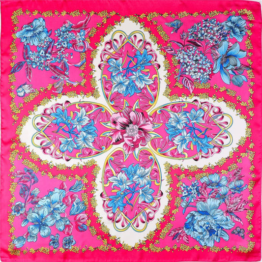 Vibrant Pink Floral Silk-Feel Scarf