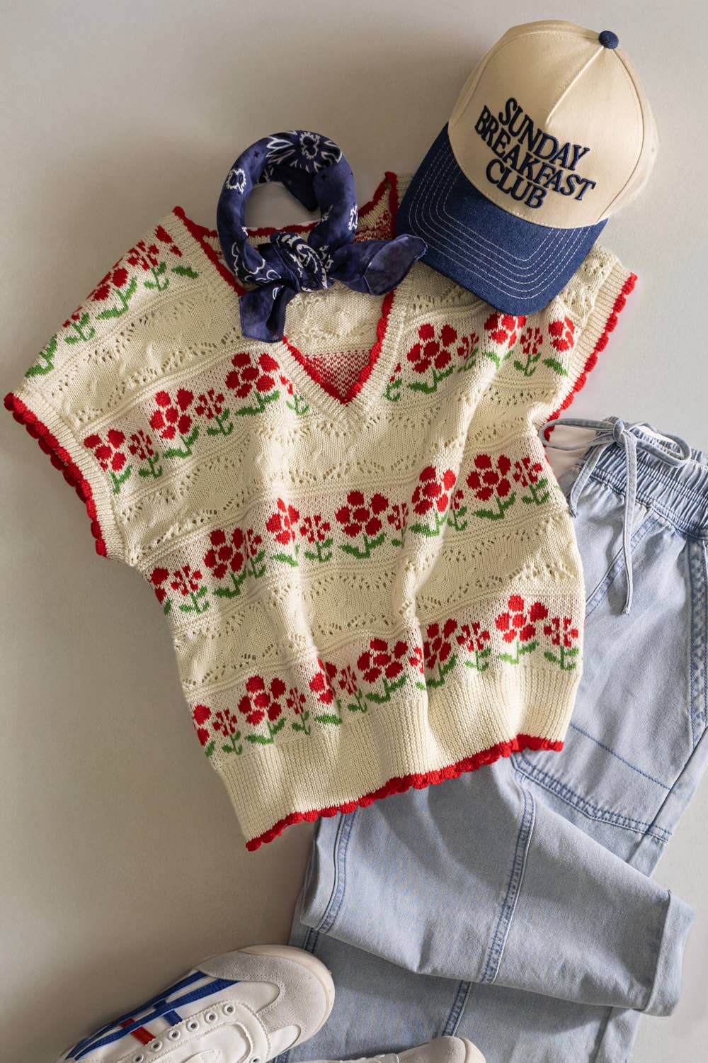 Floral Graphic Knit Sweater Vest