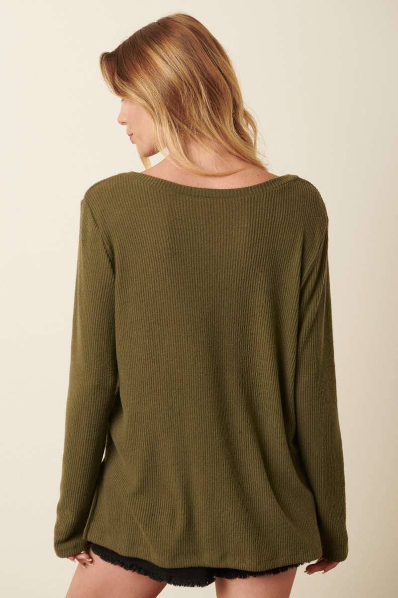 Olive V Neck Rib Top