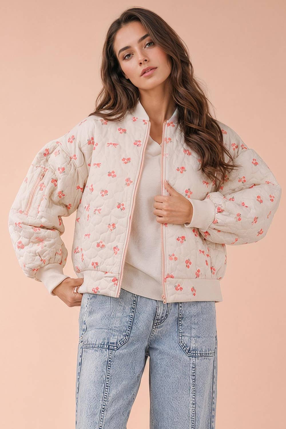 Floral Printed Quilted Oversized Casual Jacket