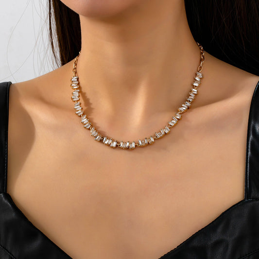 Jagged Pattern Baguette Crystal Necklace