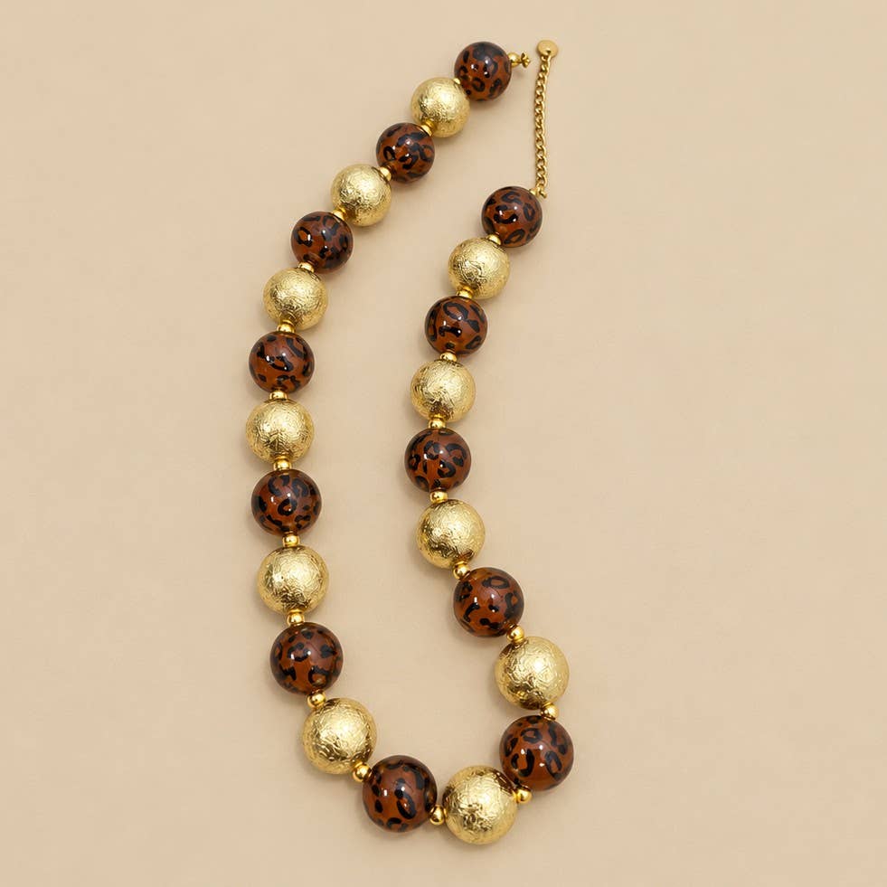Leopard and Gold Chunky Beaded Necklace