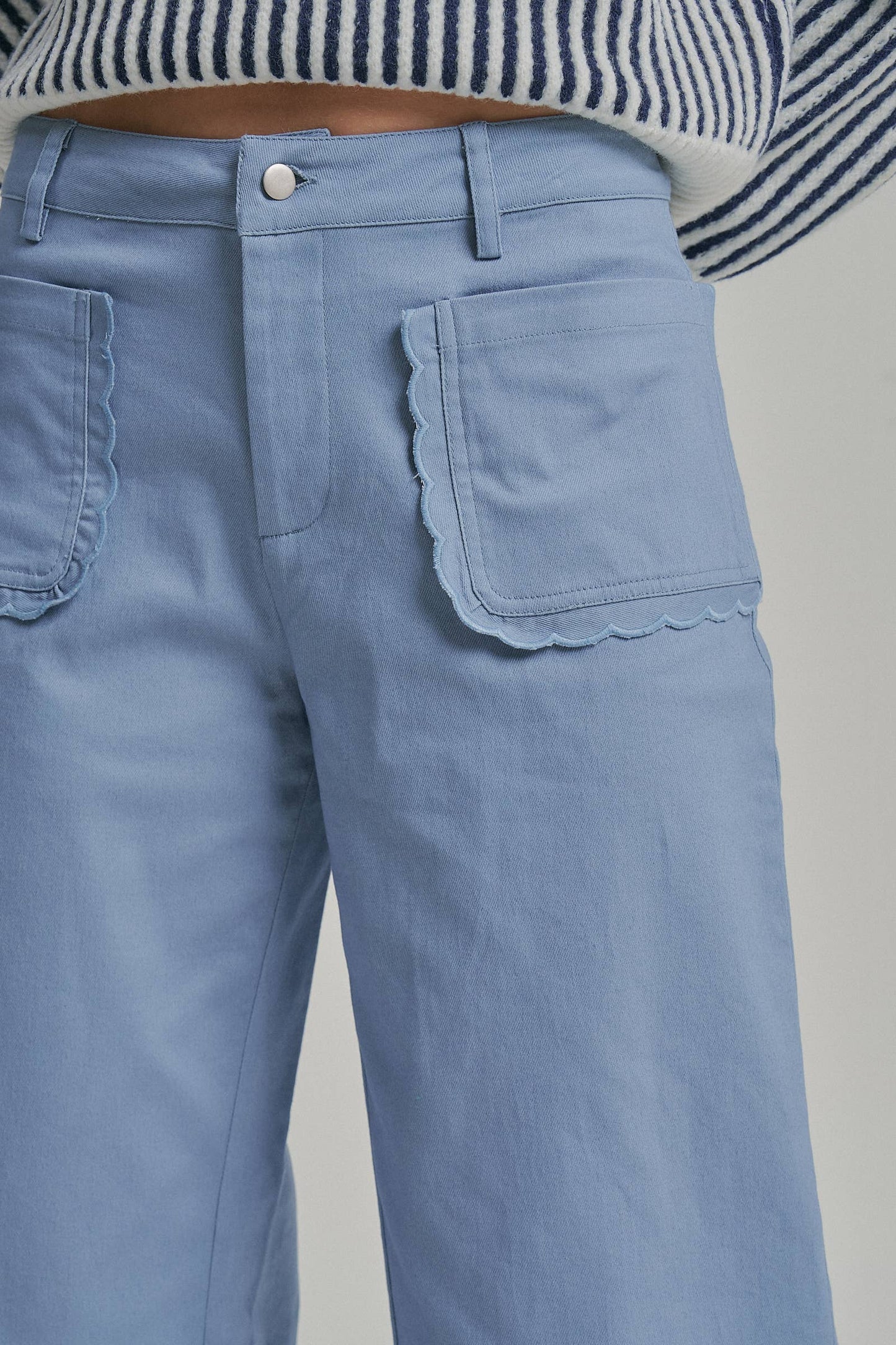 Stretch Mid Rise Pants with Scalloped Patch