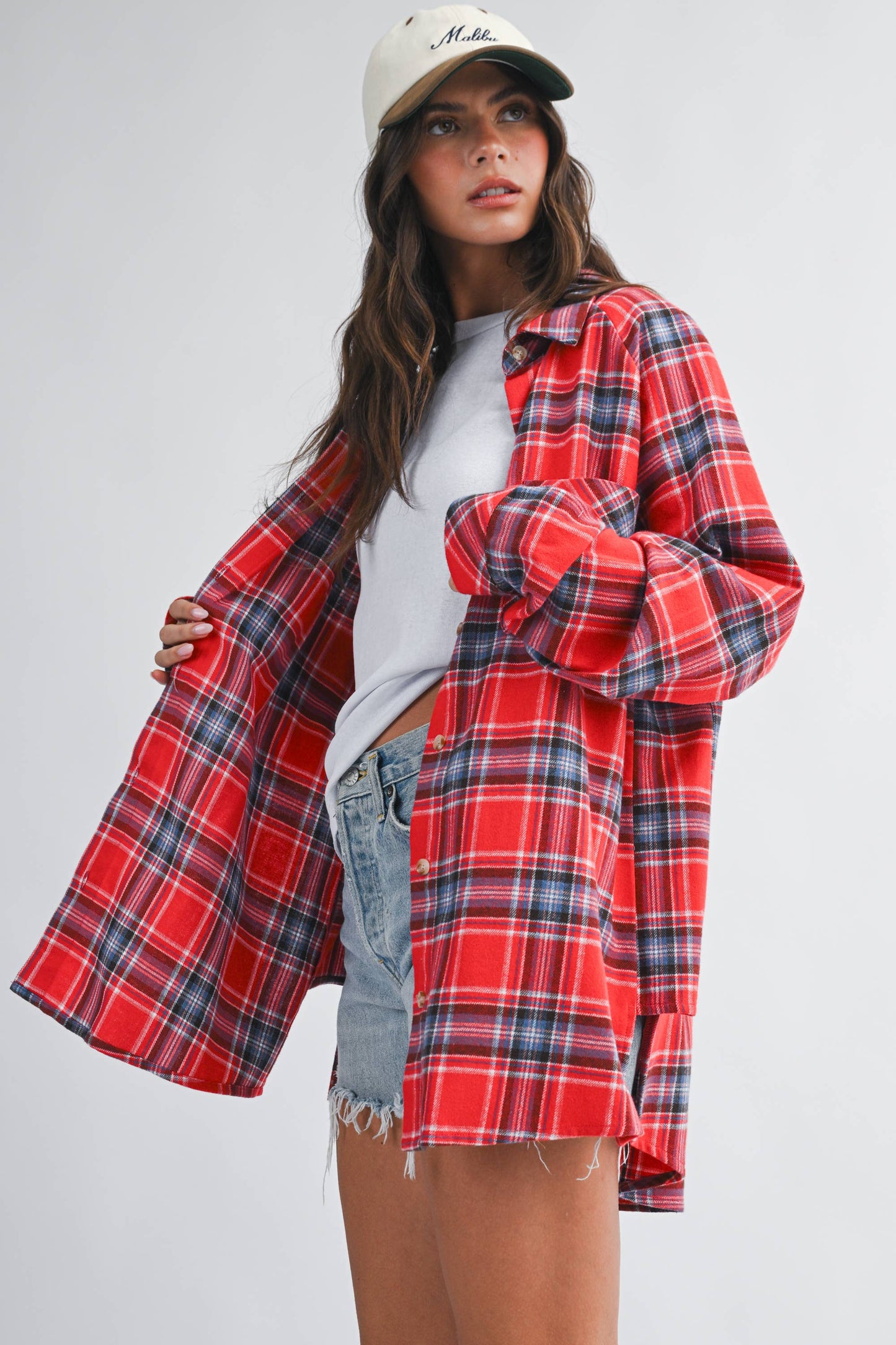 Oversized Plaid Button Down Flannel Shirt