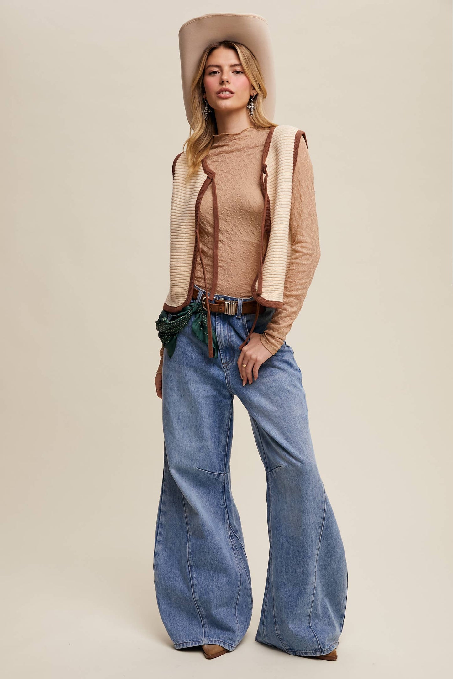 Two-Tone Tie Front Knit Vest