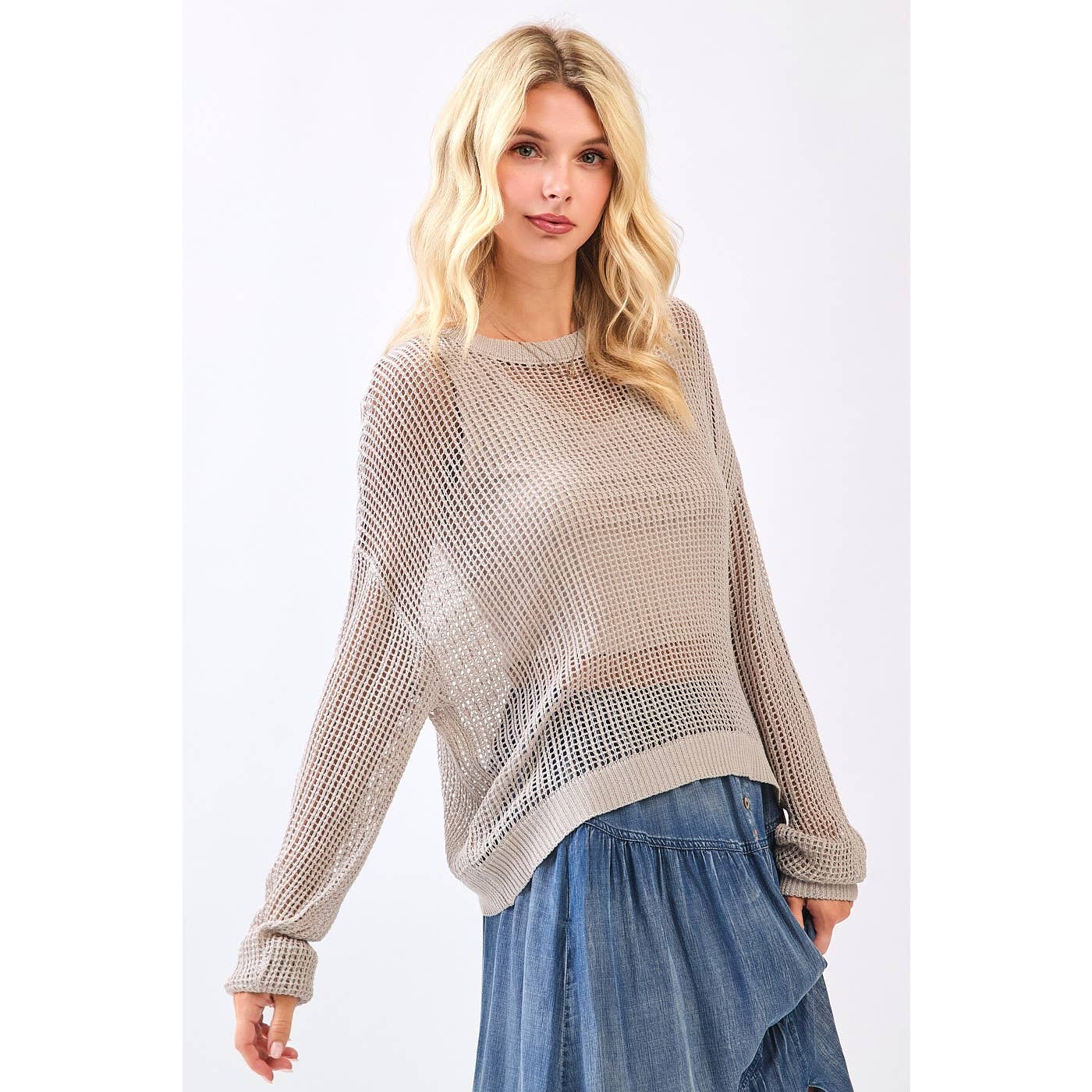 Open Knit Long Sleeve Top