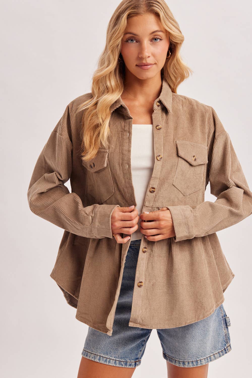 Corduroy Peplum Button Down Shacket