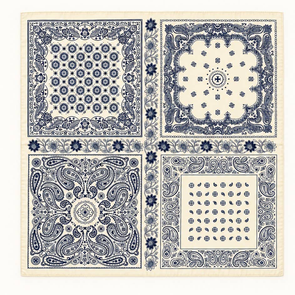 Four-Panel Paisley Bandana Print Square Scarf