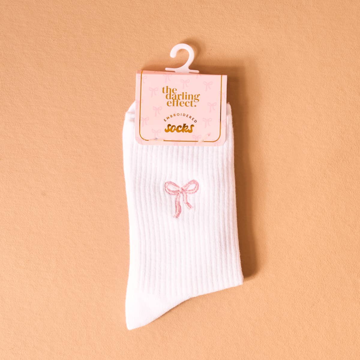 Embroidered Crew Socks–Pink Bow