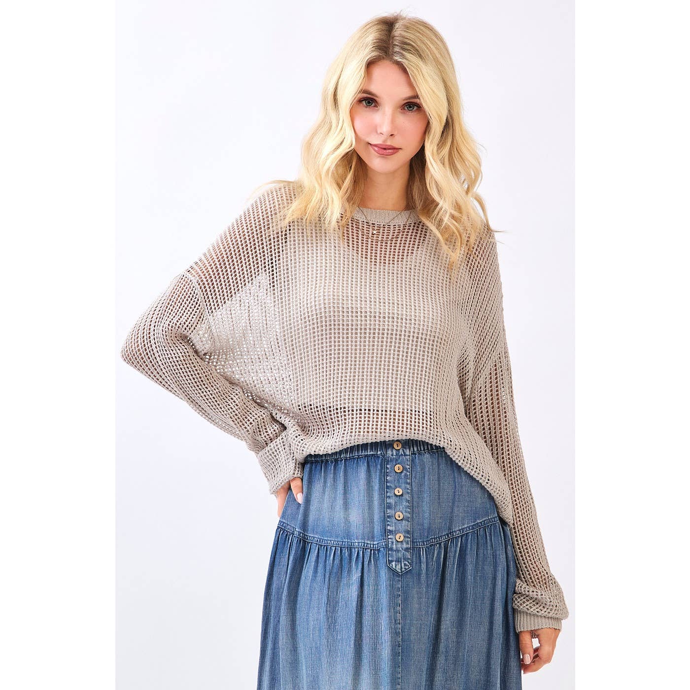 Open Knit Long Sleeve Top