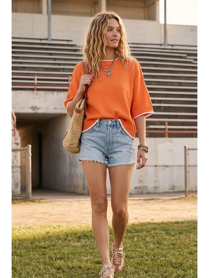 Gameday Contrast Trim Oversized Sweater Top