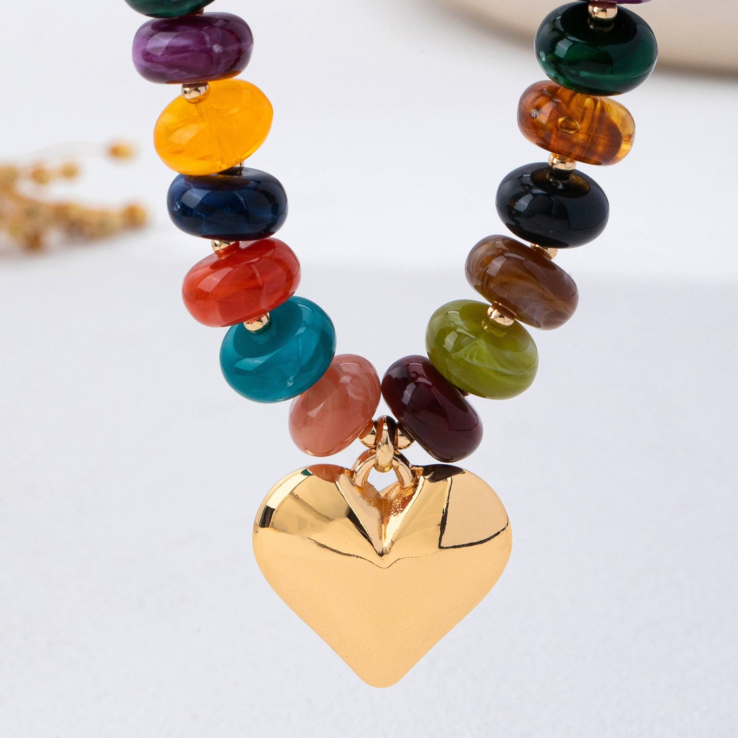 Multicolor Rondelle Bead Heart Pendant Necklace