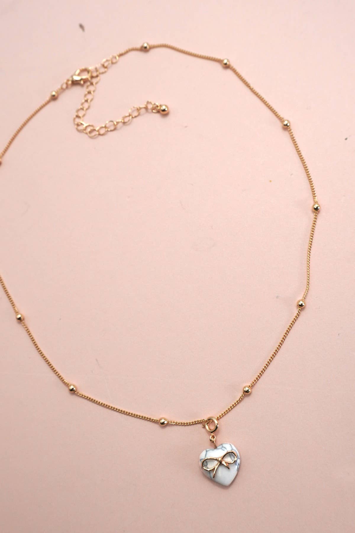 Bow Heart Ball Chain Necklace