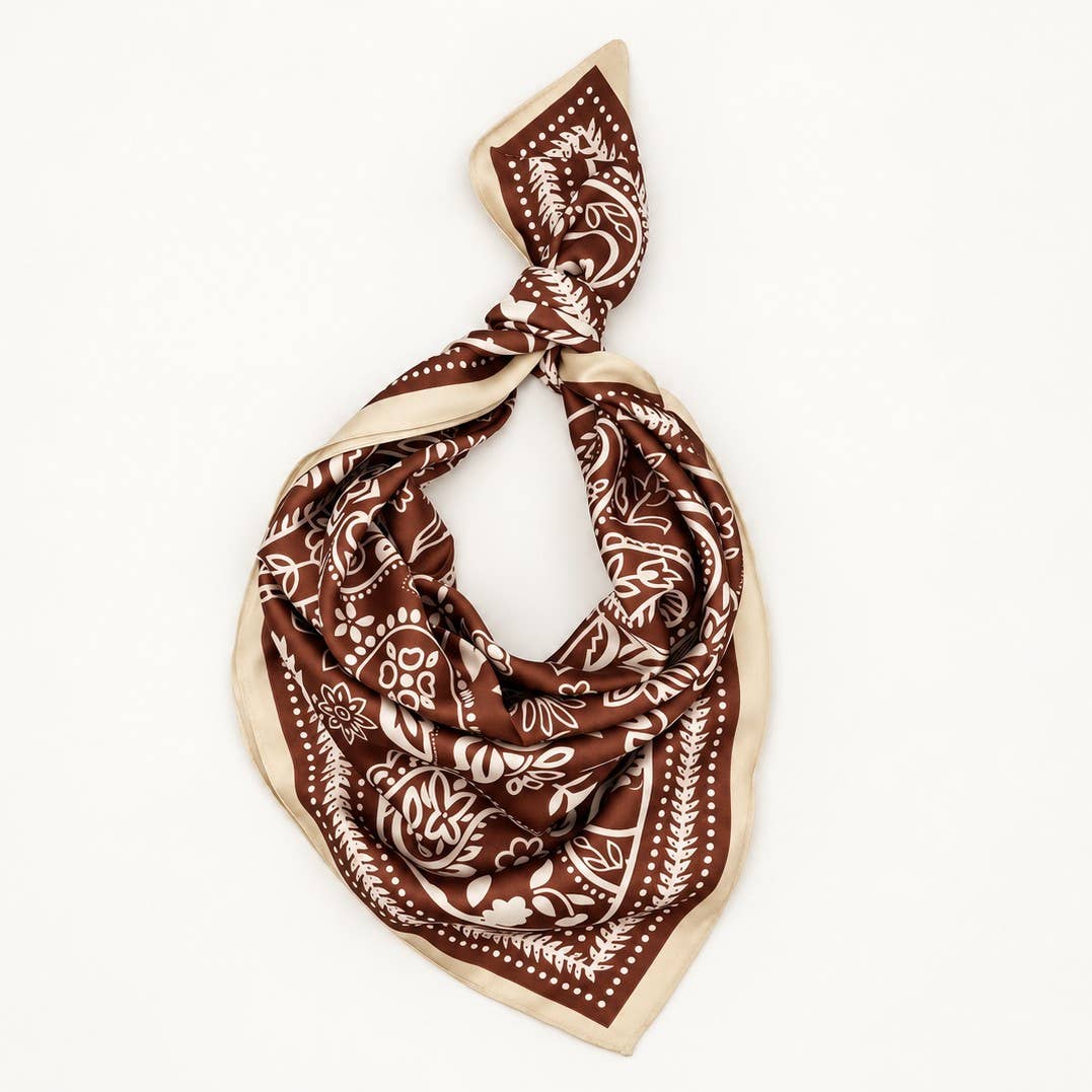 Classic Paisley Floral Printed Satin Square Scarf