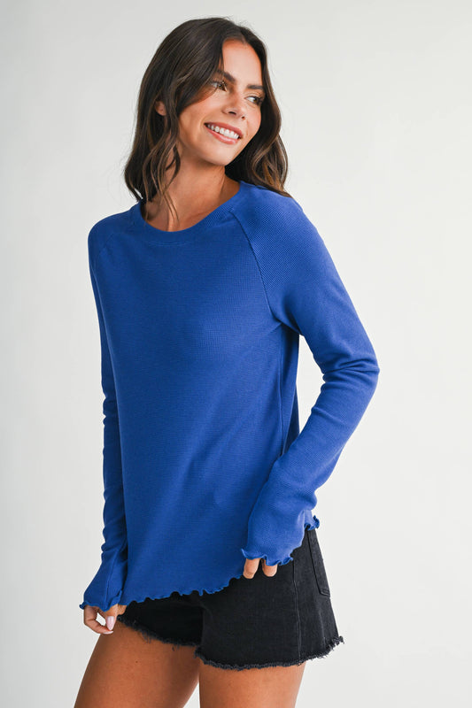 Thermal Knit Lettuce Edge Long Sleeve Top