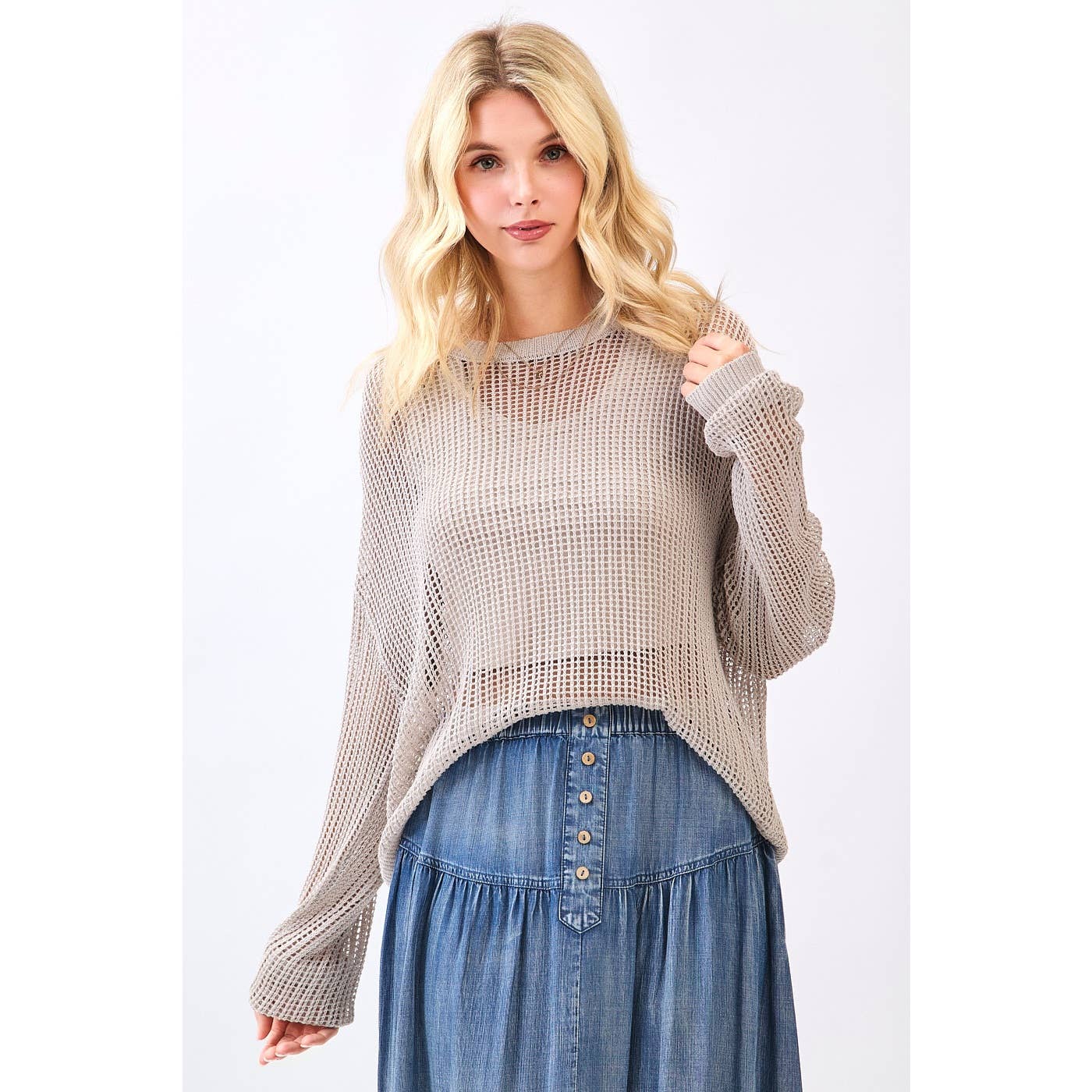 Open Knit Long Sleeve Top