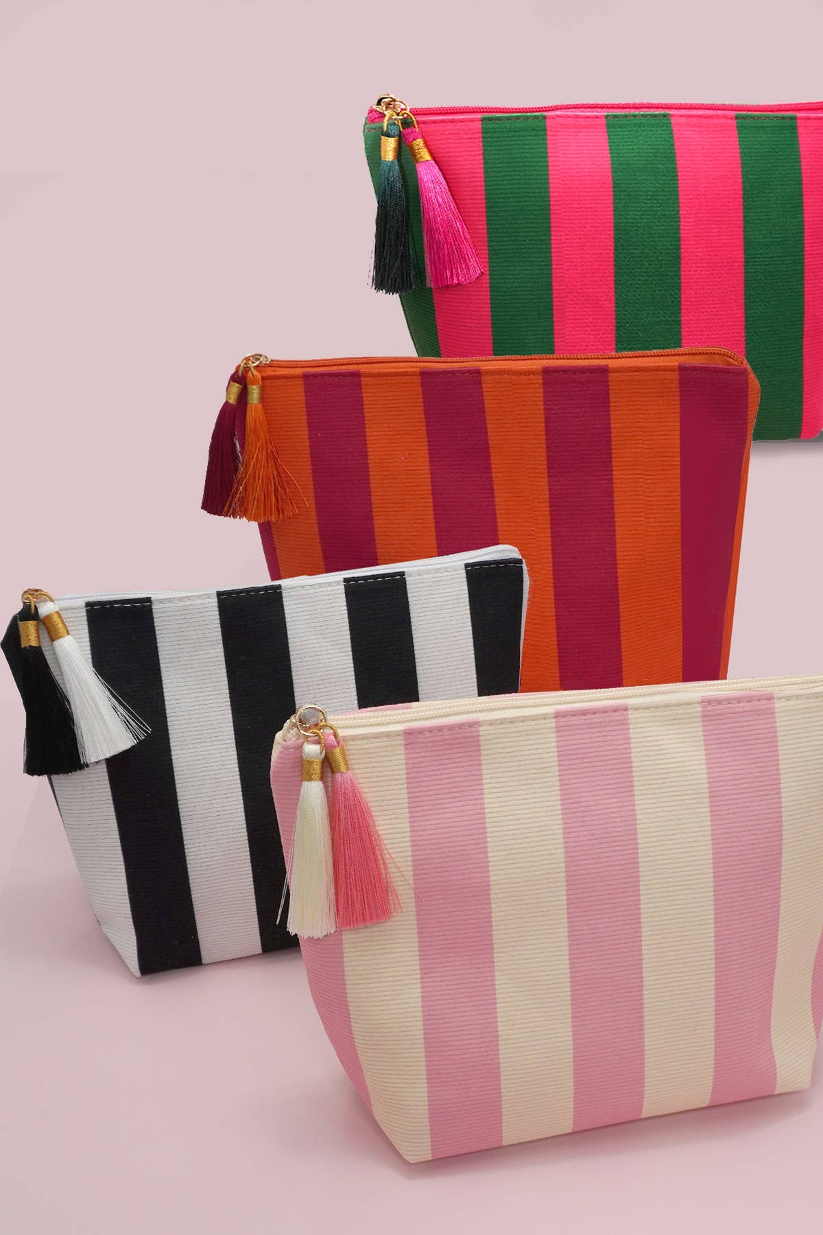 Striped Tassel Makeup Pouch