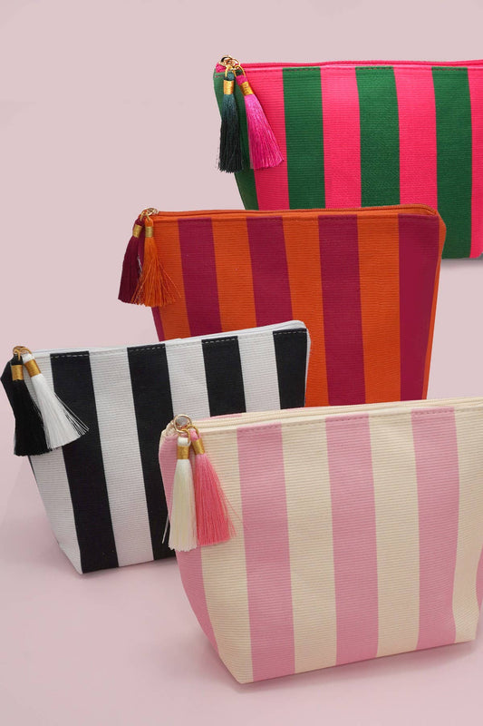 Striped Tassel Makeup Pouch