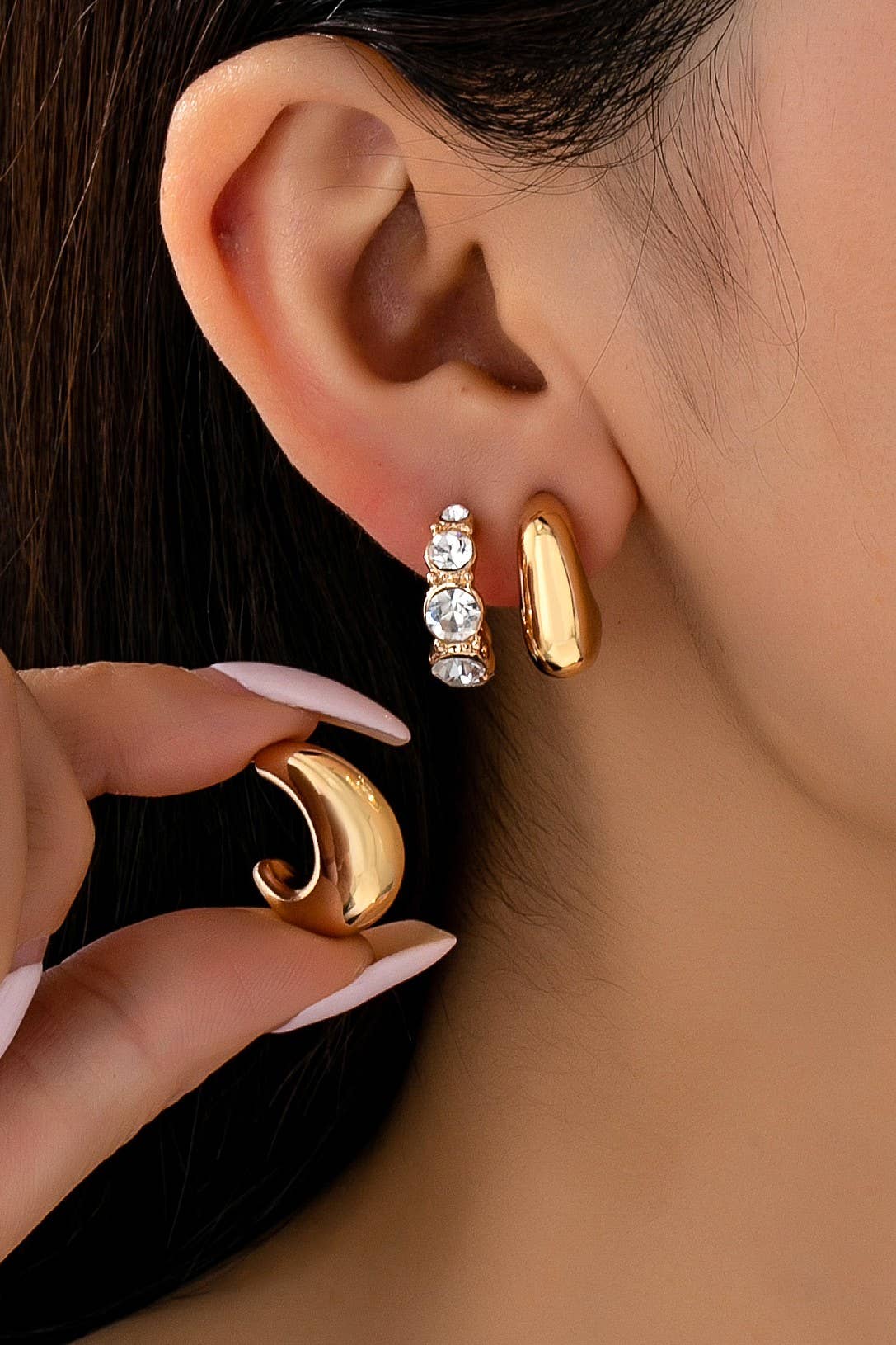 Rhinestone Geo Puffy Hoop Trio