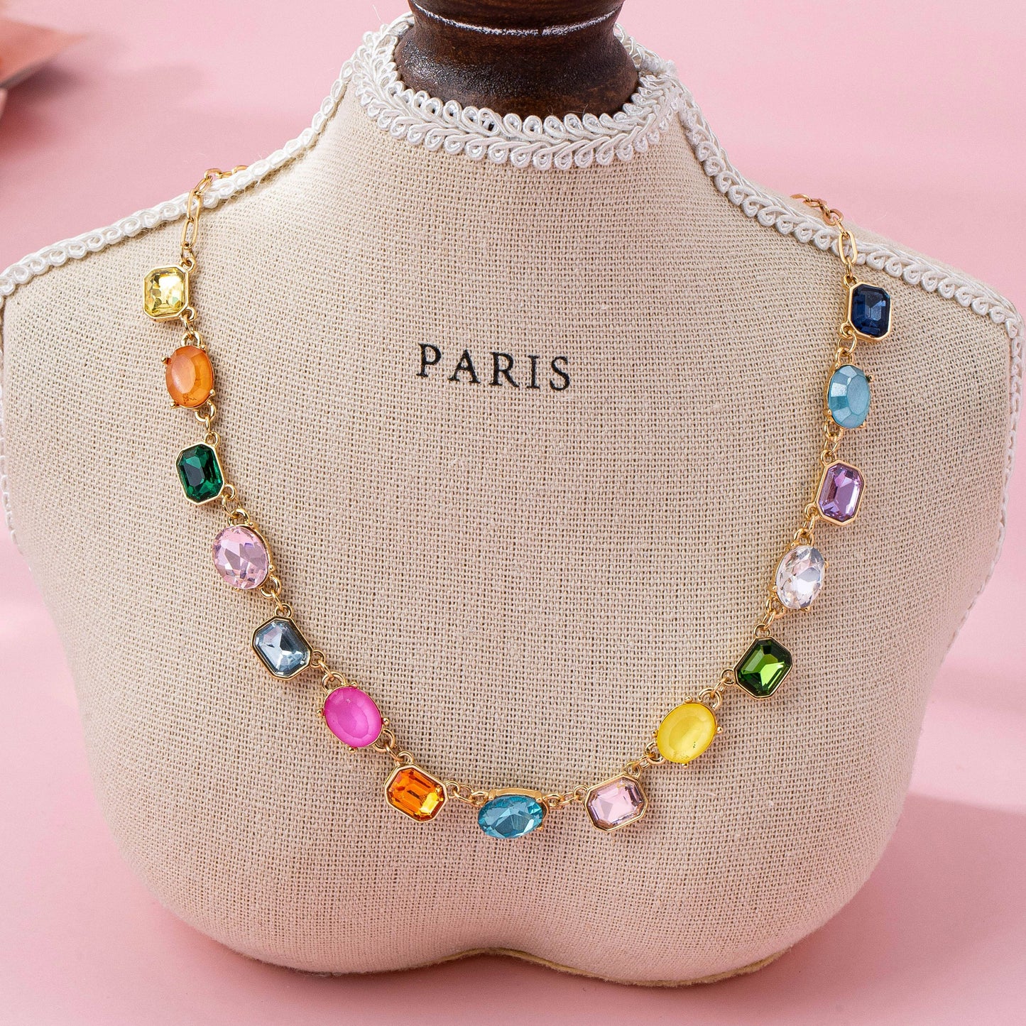 Multicolor Gemstone Link Necklace