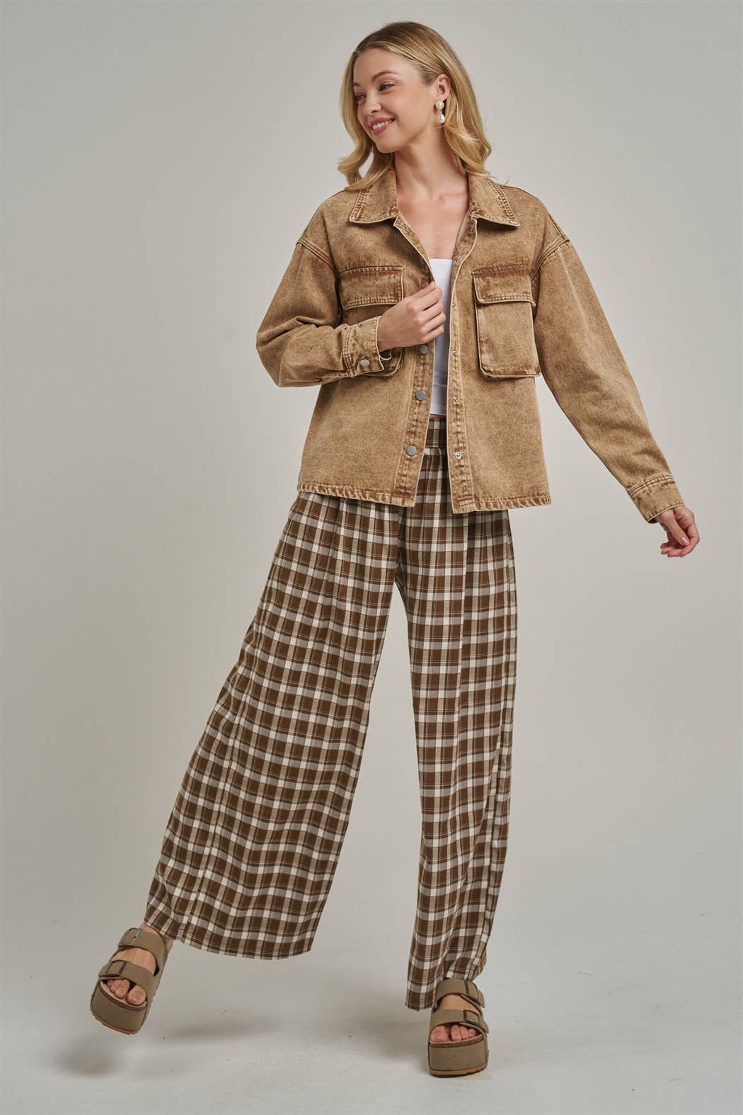 Fall Plaid Boho Wide Leg Pants