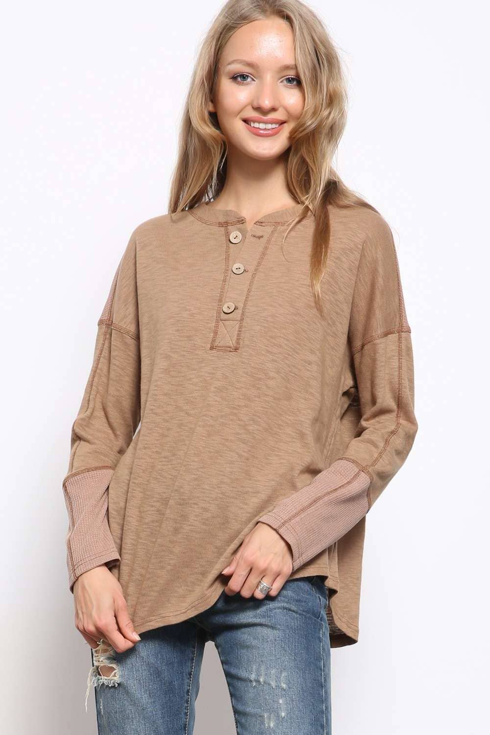 Color Block Button Down Long Sleeve Top