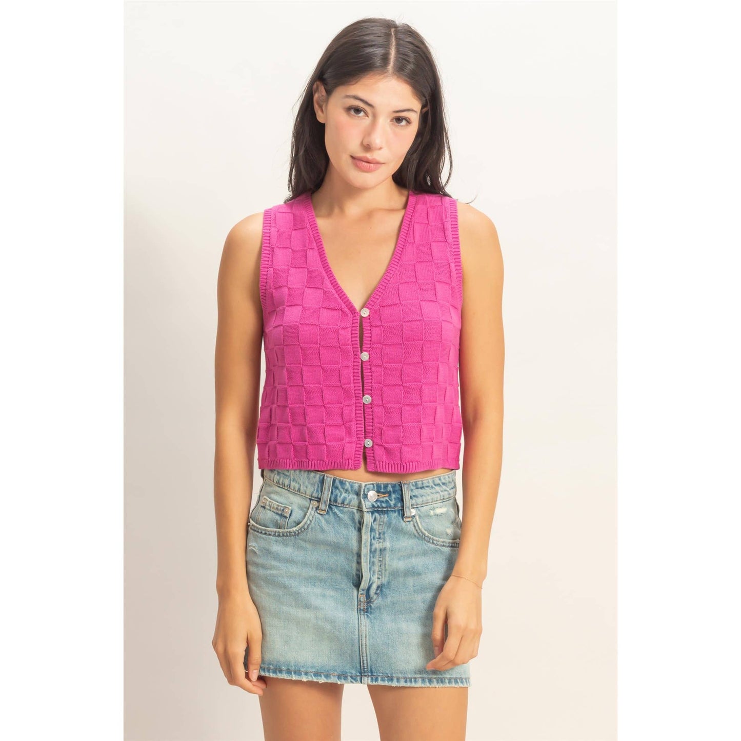 Basket Weave V-Neck Sleeveless Vest