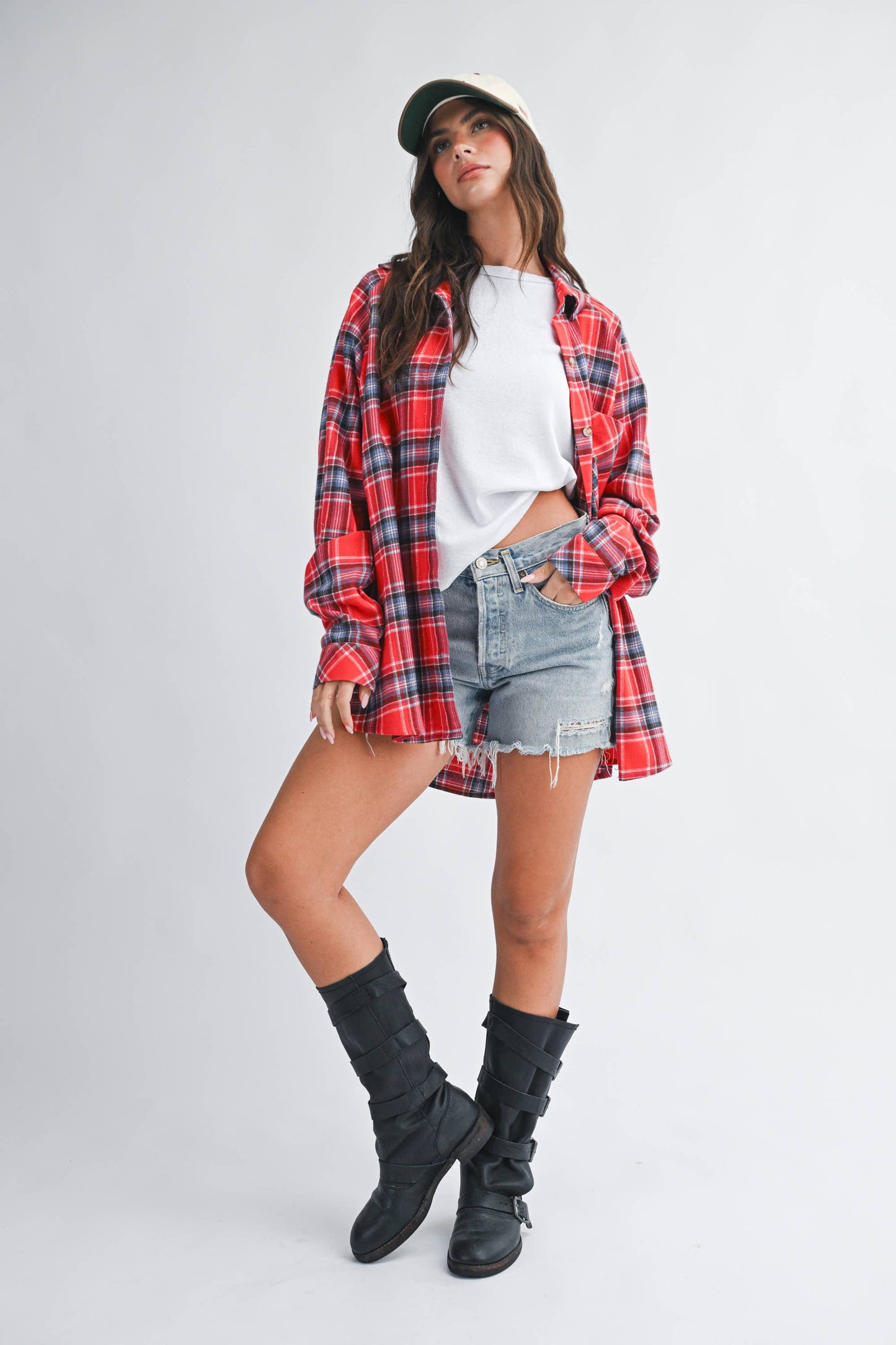 Oversized Plaid Button Down Flannel Shirt