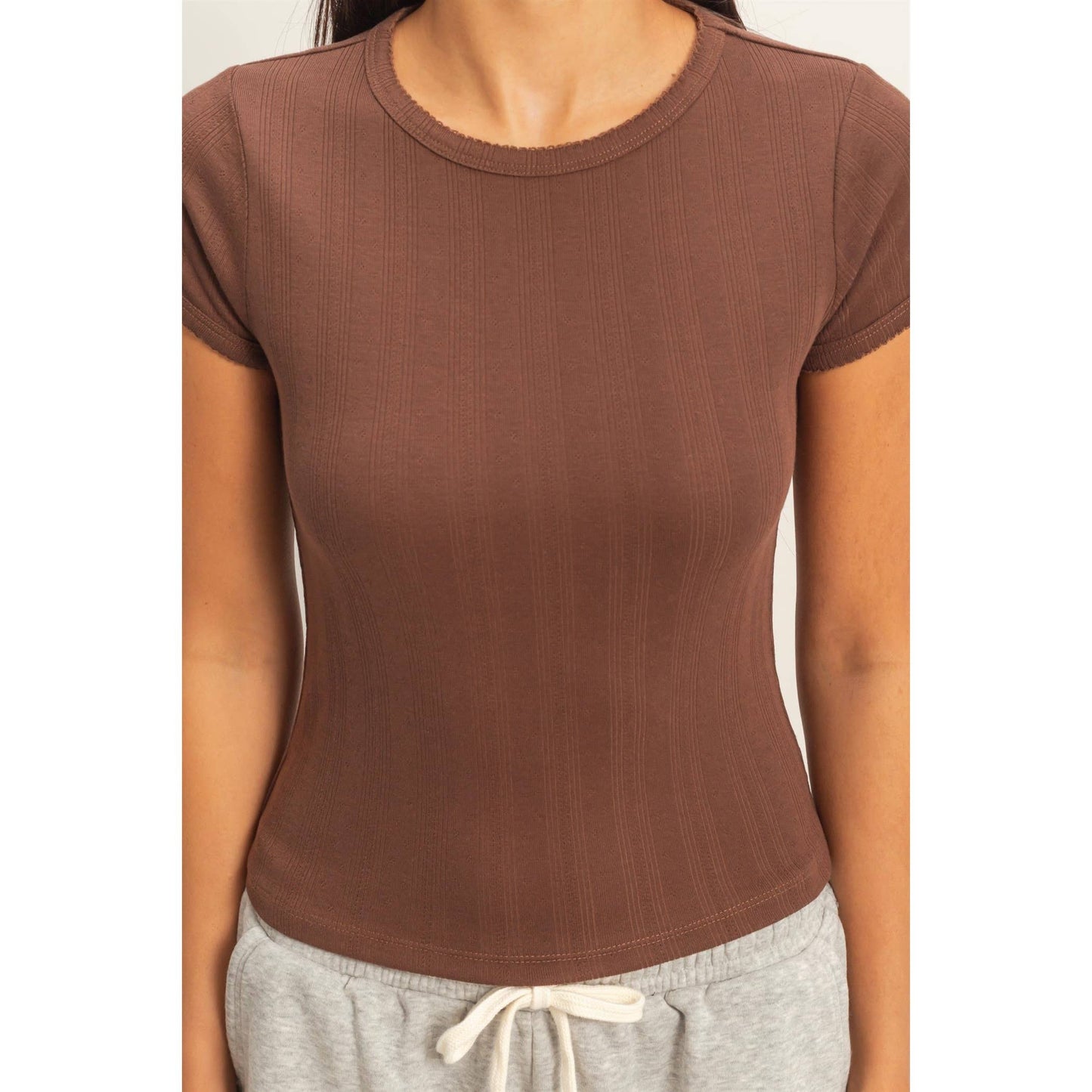 Pointelle Short Sleeve Top