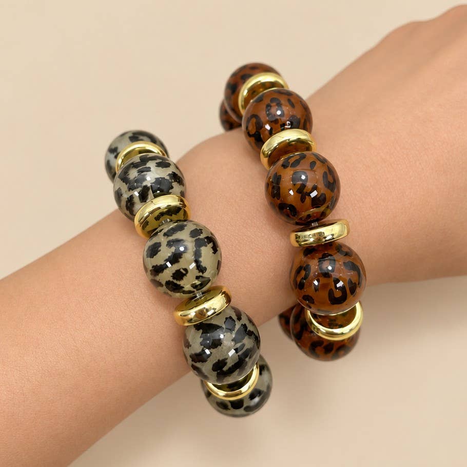 Leopard Print Beaded Stretch Bracelet