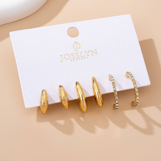 Tapered Rhinestone Huggie Hoop Trio Earring