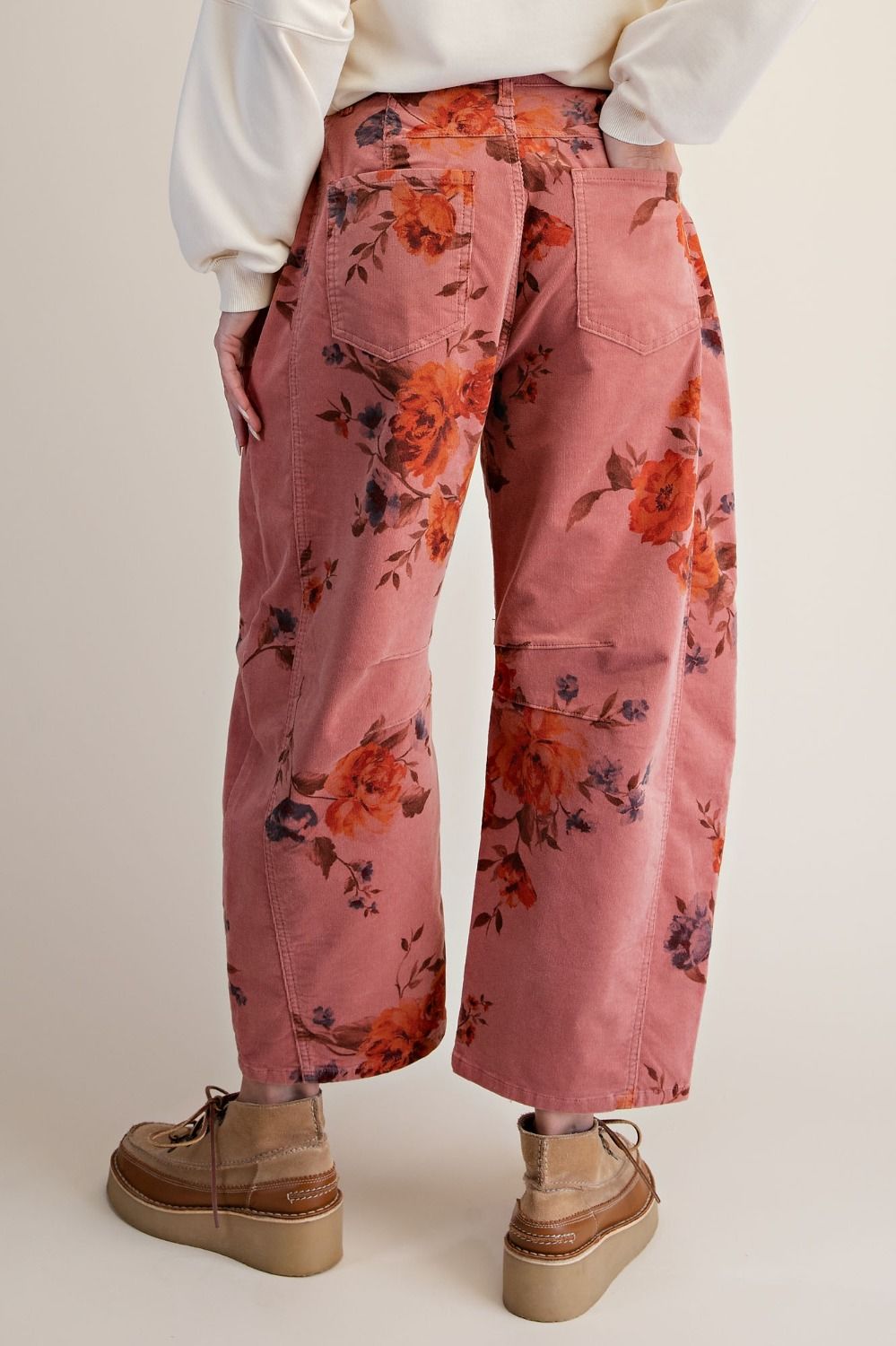 Signature Print Washed Corduroy Barrel Pants