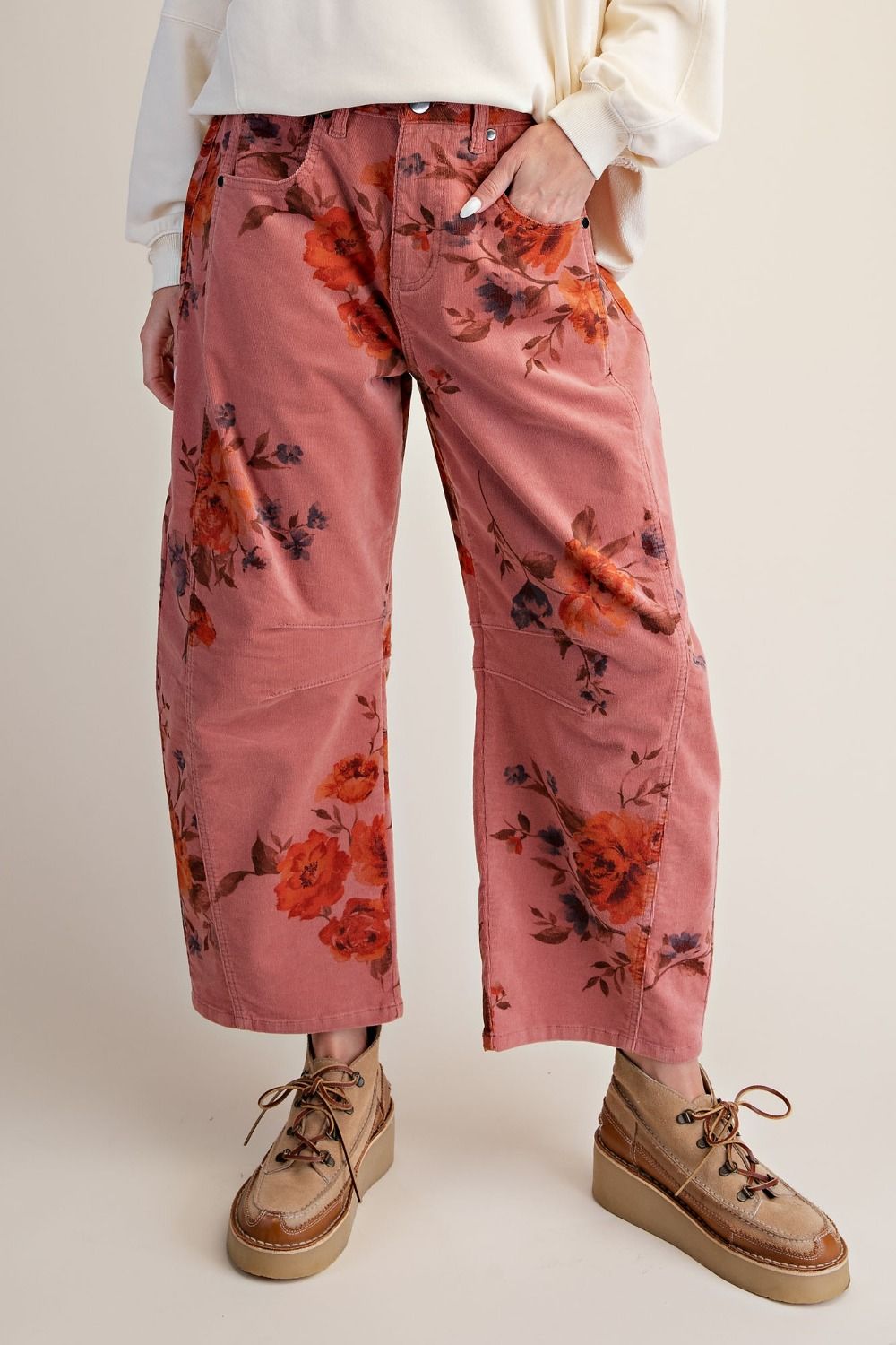 Signature Print Washed Corduroy Barrel Pants