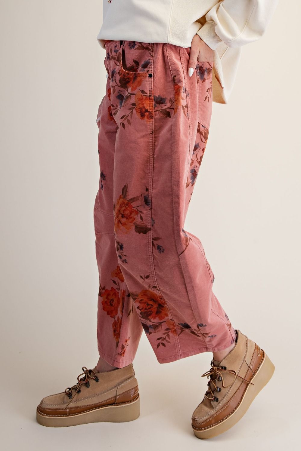 Signature Print Washed Corduroy Barrel Pants
