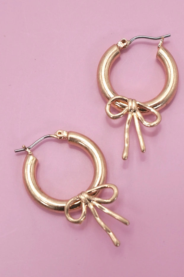 Worn Gold Bow Puffy Hoop Earrings