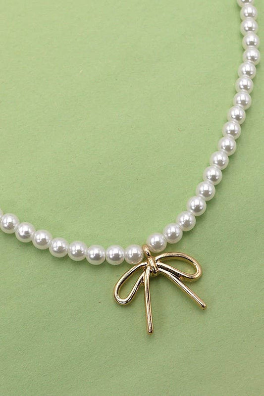 Pearl Chain Bow Necklace