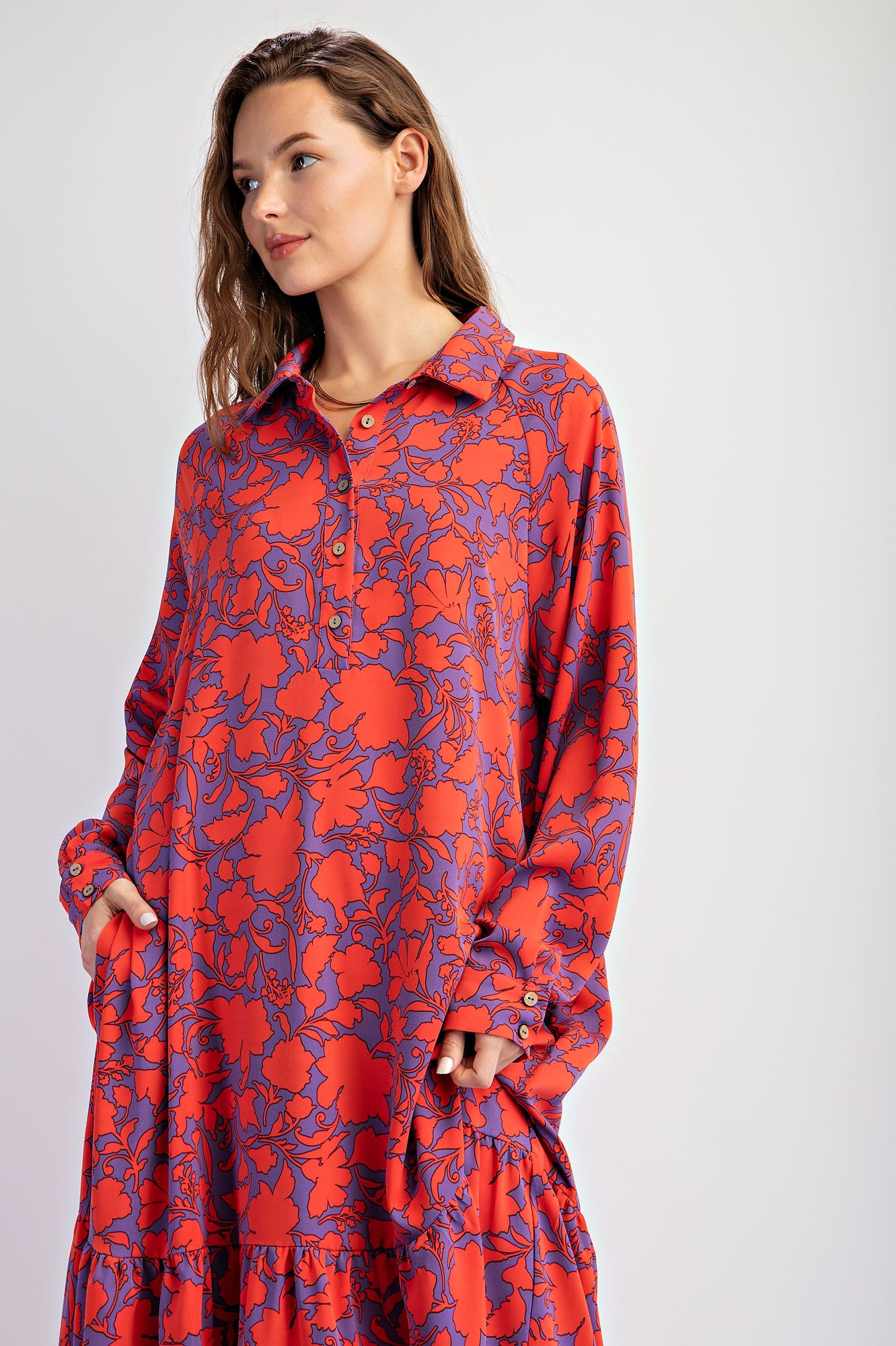 Printed Sophia Ruffle Bottom Midi Dress