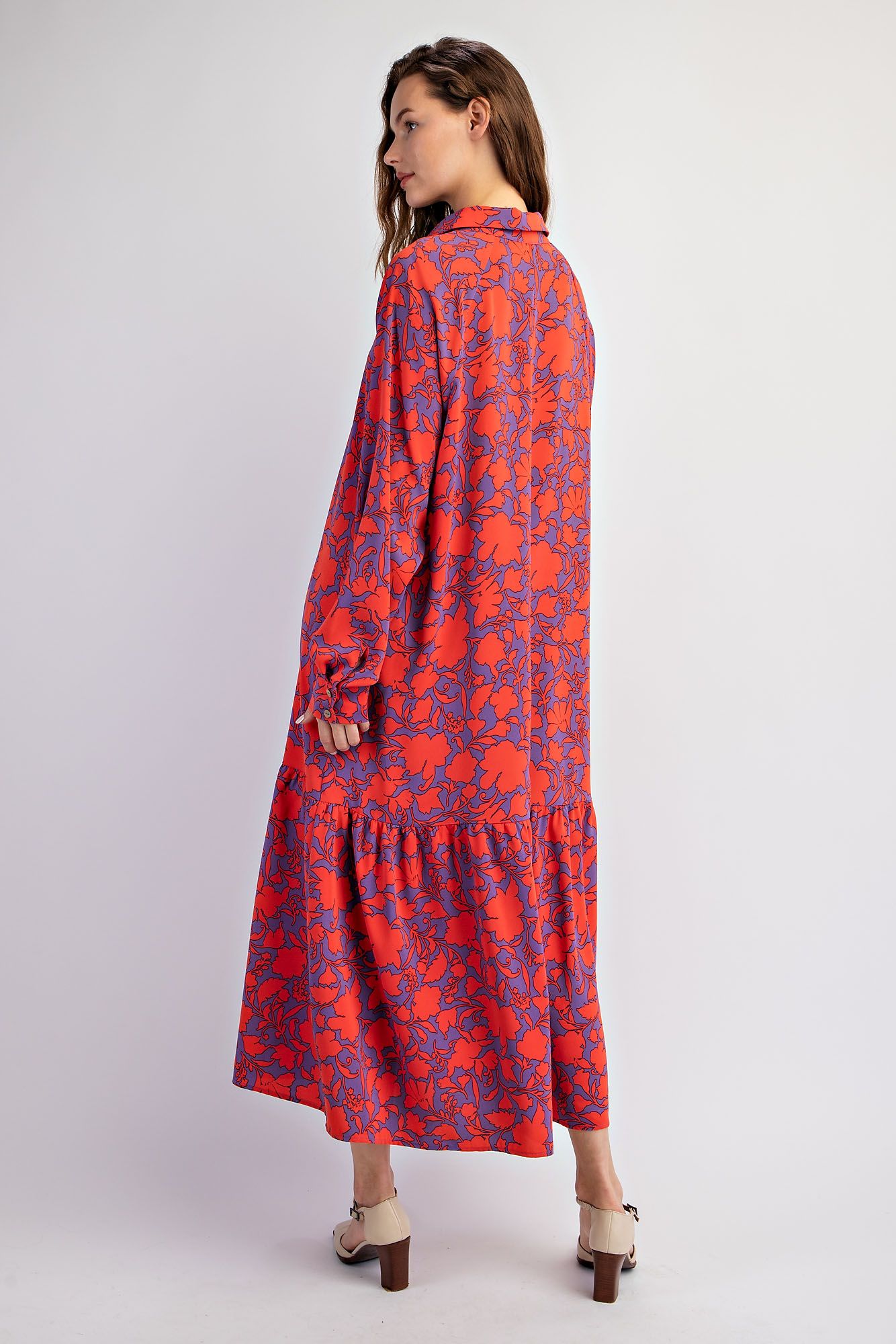 Printed Sophia Ruffle Bottom Midi Dress