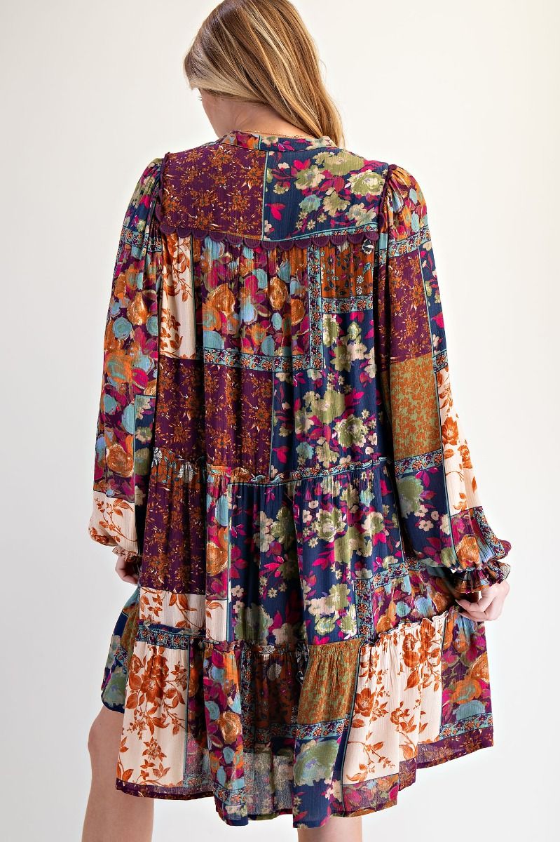 Easel Patch Printed Gauze Dress