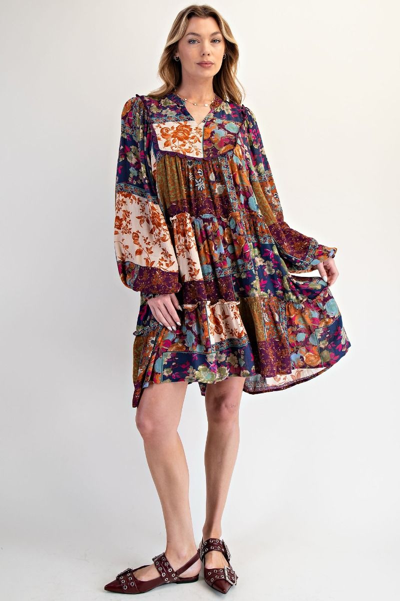 Easel Patch Printed Gauze Dress