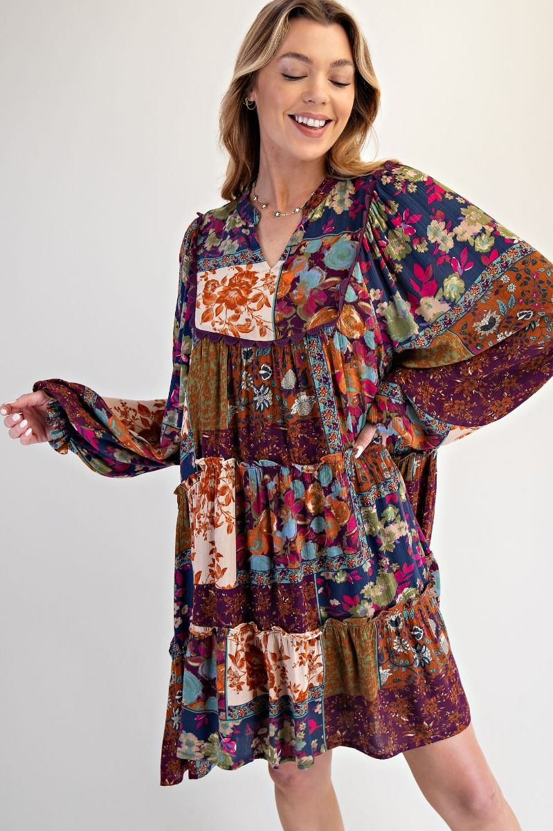 Easel Patch Printed Gauze Dress