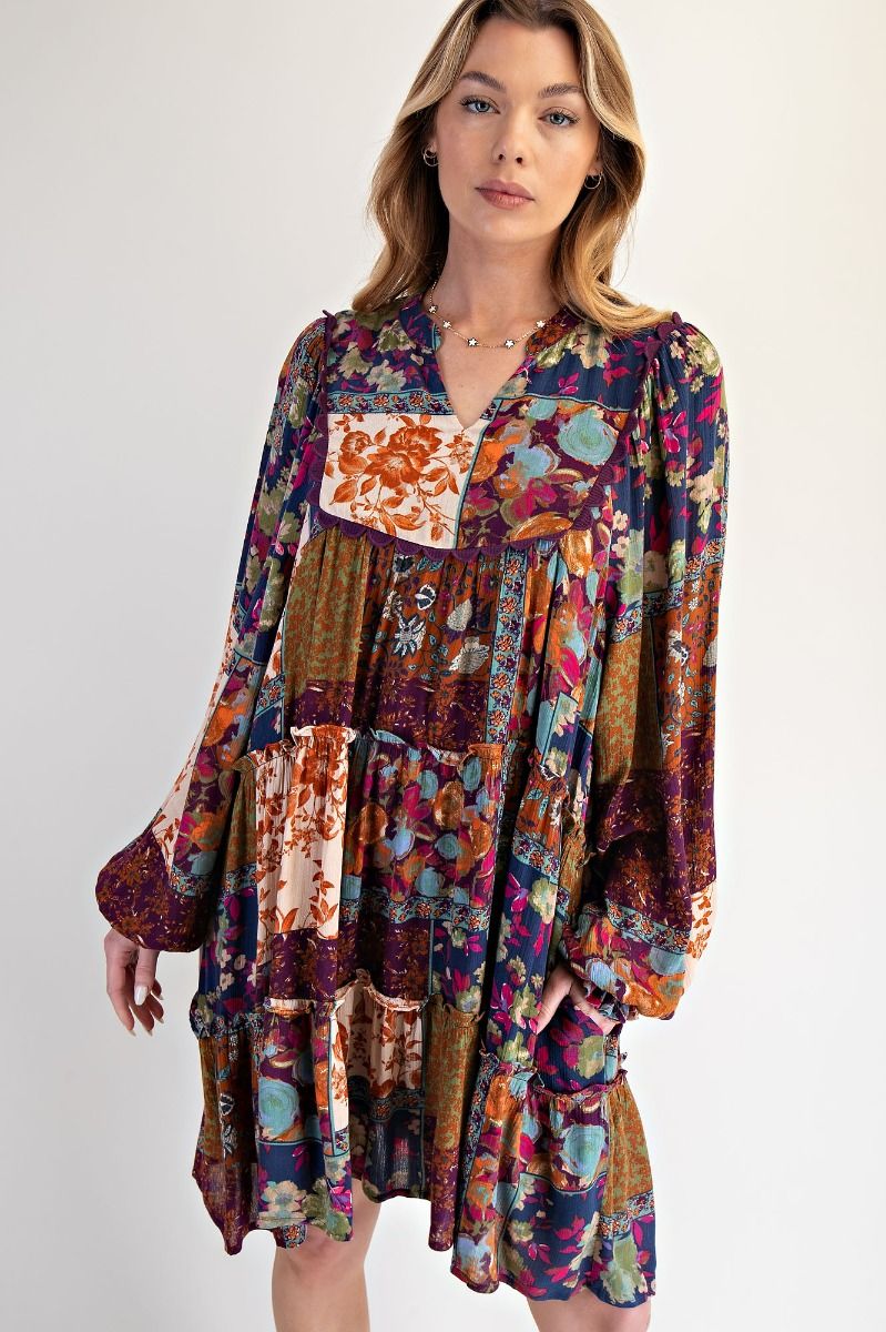 Easel Patch Printed Gauze Dress