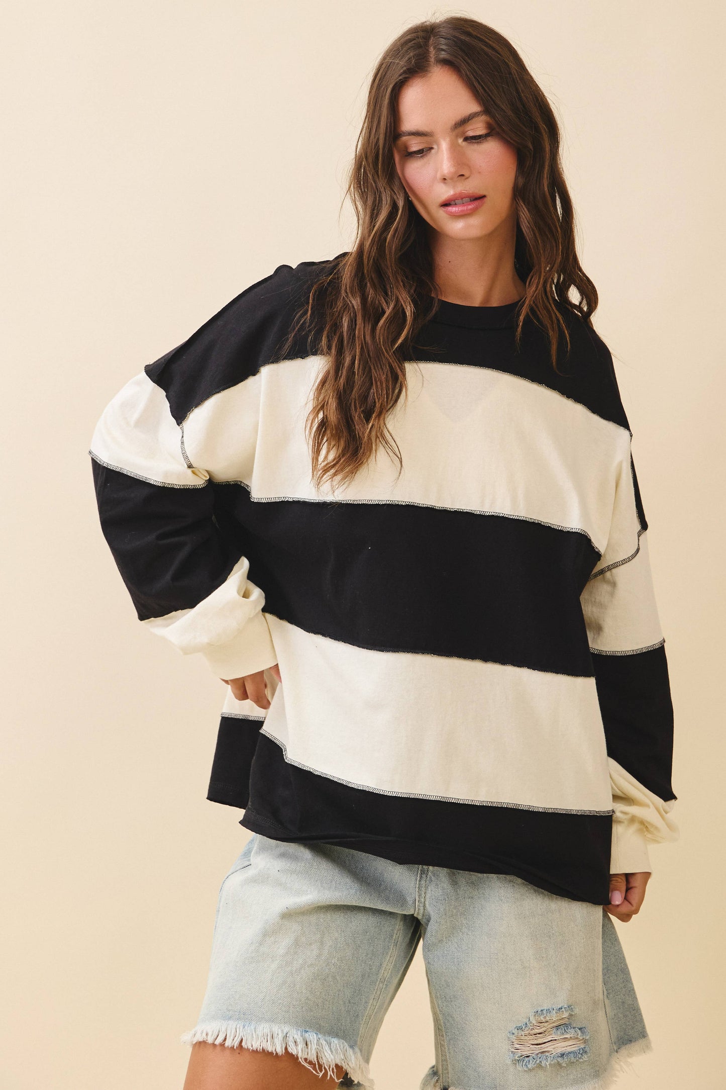 Oversized Color Block Long Sleeve Pullover