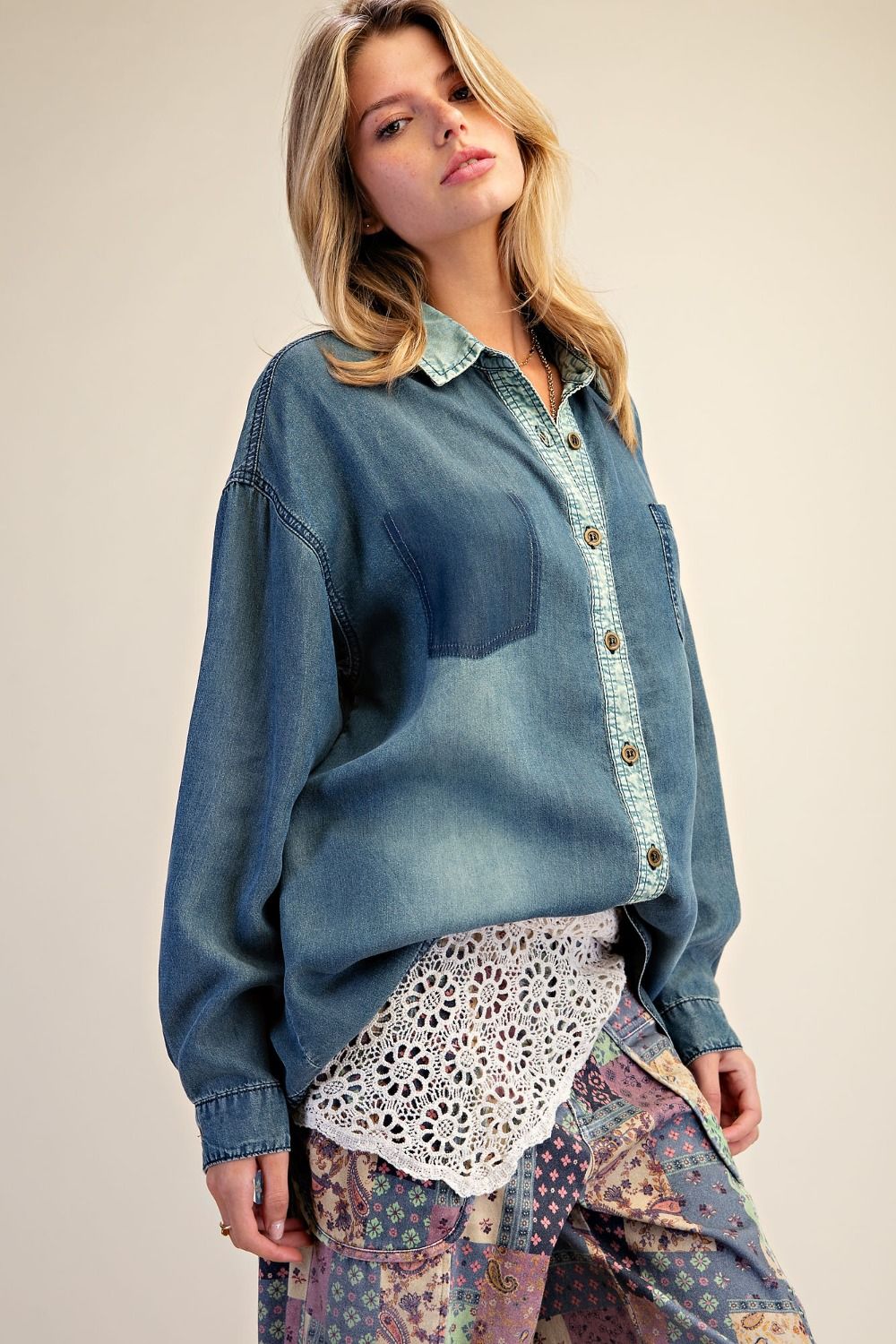 Enzyme and Washed Denim Shirt