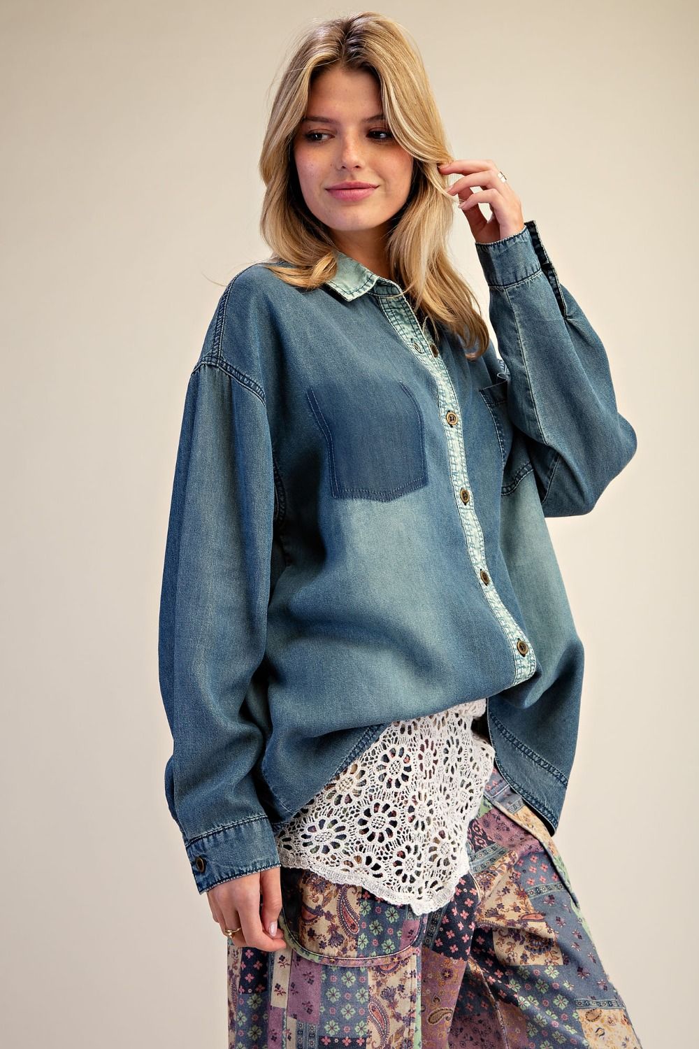 Enzyme and Washed Denim Shirt