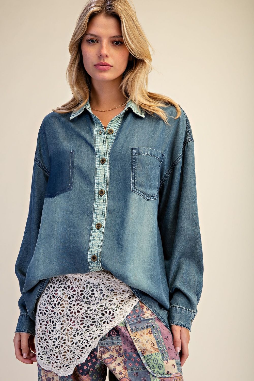 Enzyme and Washed Denim Shirt
