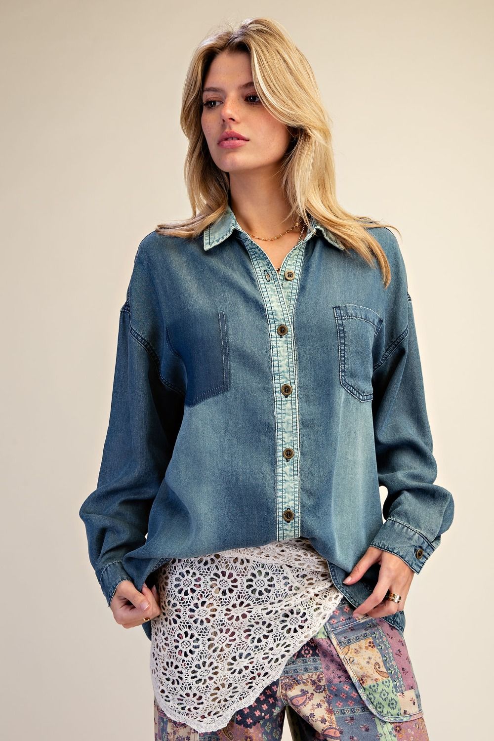 Enzyme and Washed Denim Shirt