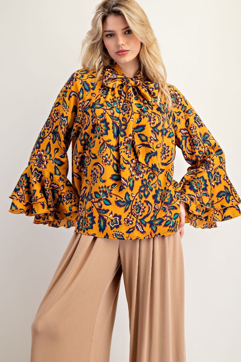 Easel Printed Mirabelle Satin Blouse